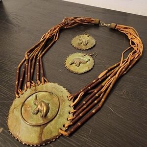 Handcrafted Green and Brown Necklace Set